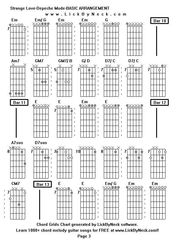 Chord Grids Chart of chord melody fingerstyle guitar song-Strange Love-Depeche Mode-BASIC ARRANGEMENT,generated by LickByNeck software.